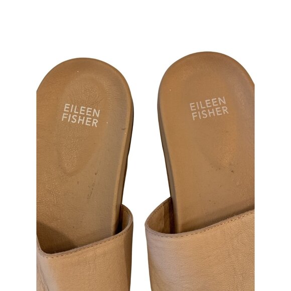 Eileen Fisher Tan Leather Slides Sandals GUC Sz 8.5 - Picture 2 of 8